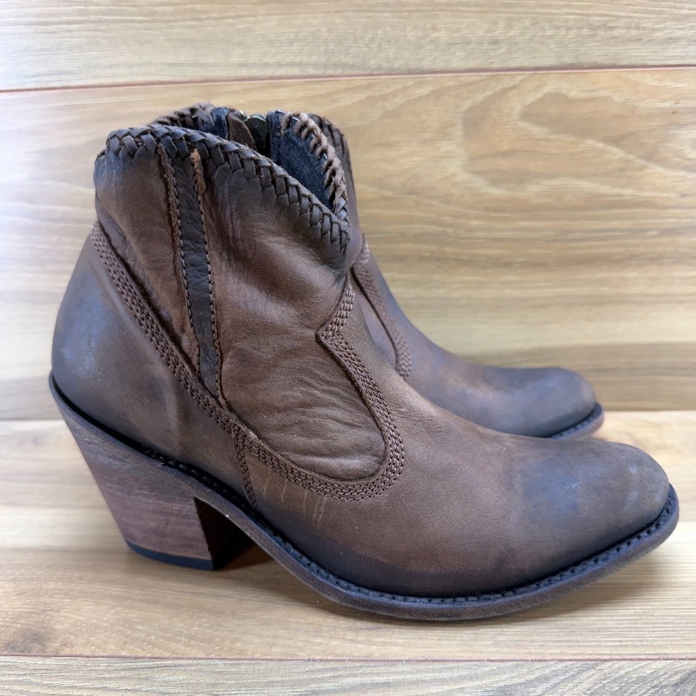 LIBERTY BLACK Vegas Faggio Bootie Womens 7 Brown Leather Zipper Block Heel